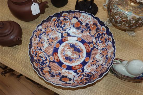 A Satsuma koro (cover a.f), an Imari bowl and a Buddha bowl diameter 31cm